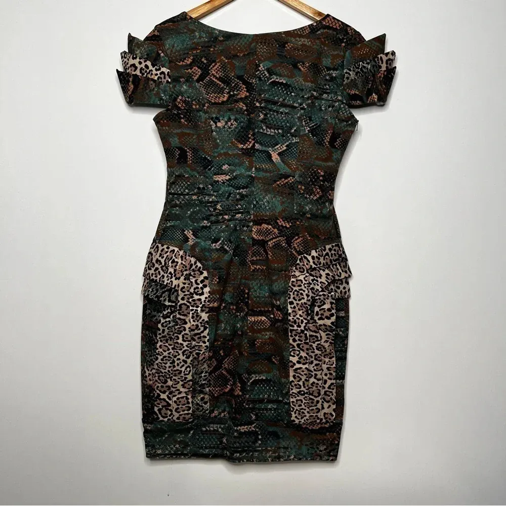 Lucca Vasconcellos Brazilian Designer Animal Print Ruffle Dress Green - Image 8