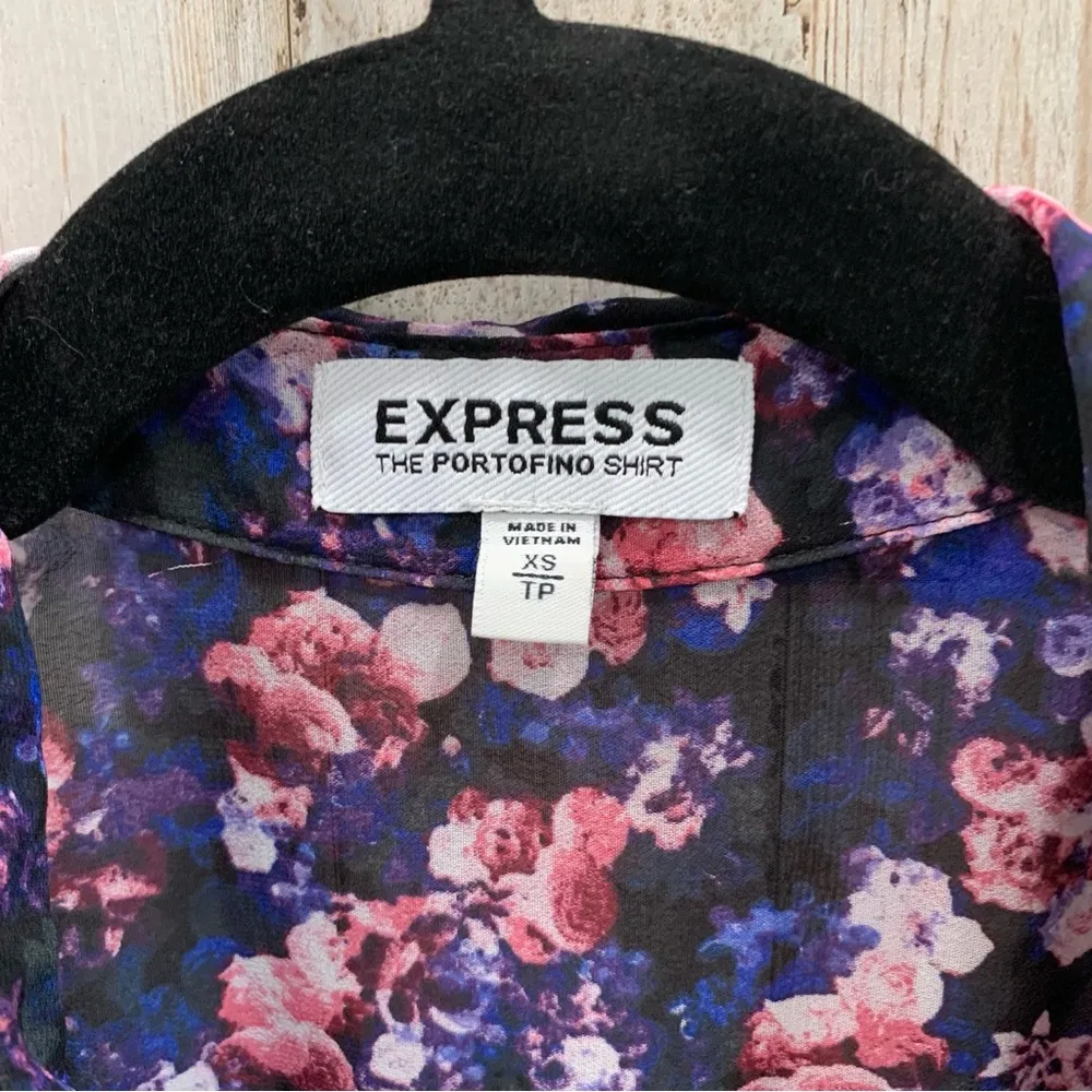 Express The Portofino Button Up Floral Sheer Top Shirt Blouse - Image 2