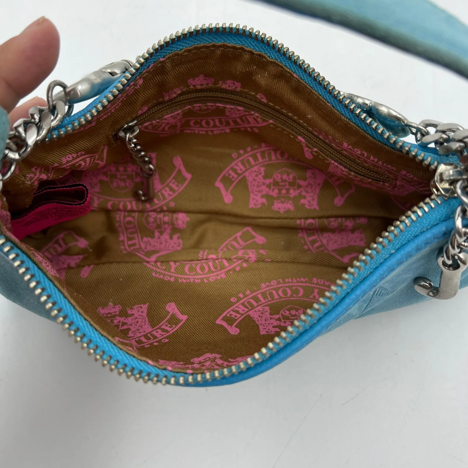 Vintage Y2K Juicy Couture Baguette Shoulder Bag Blue Leather Mini Heart Charm - Image 4
