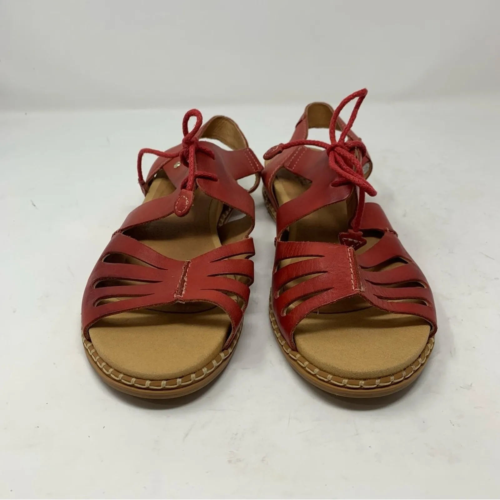 Pikolinos Marazul Red Leather Laser Cut Slingback Sandal Lace Up Size 42 Casual - Image 3