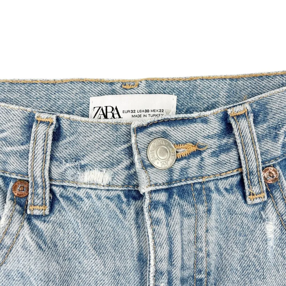 Zara Woman High Rise Wide Leg Straight Distressed Jeans Size 00 - Image 5