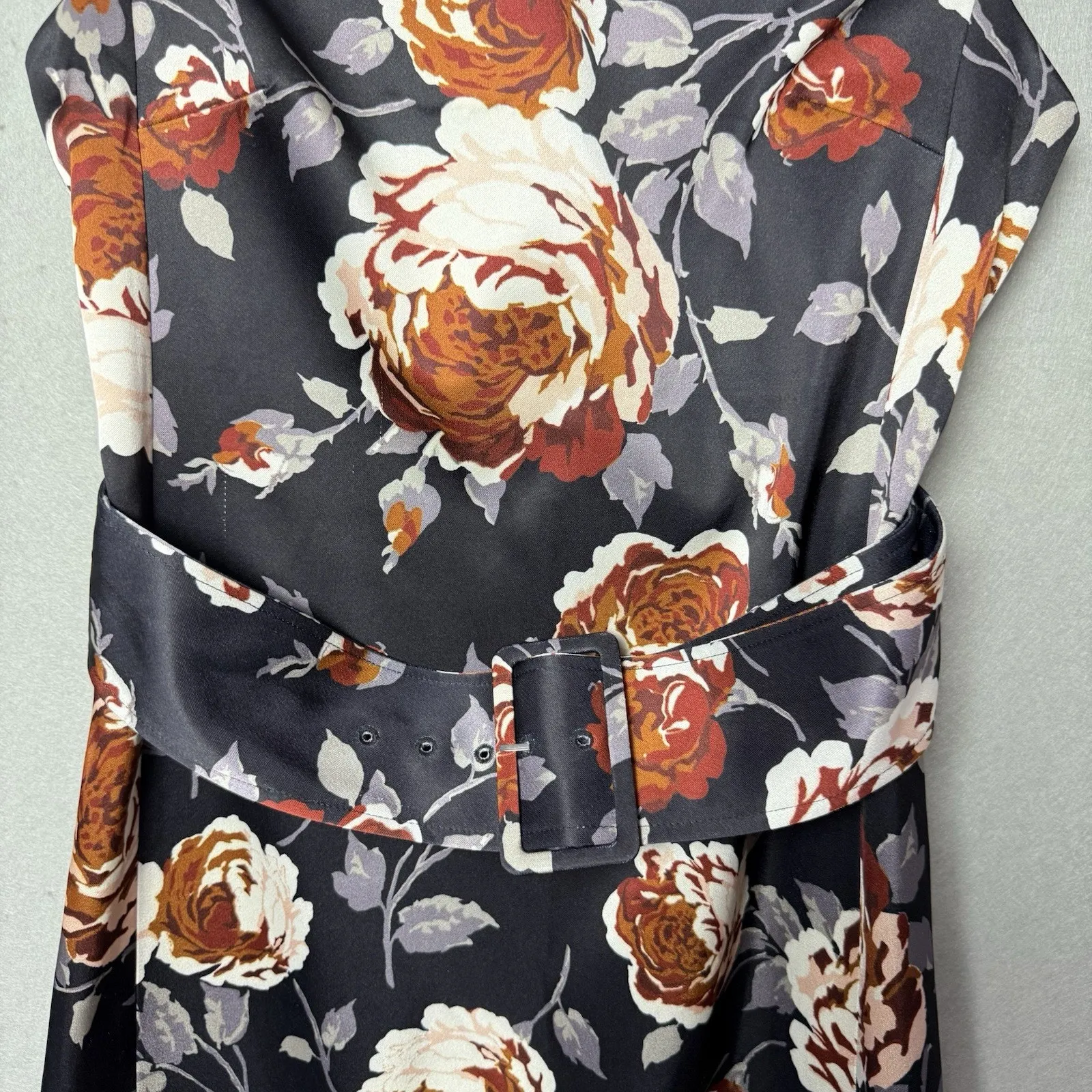 Theory Victoria Cap Sleeve Floral Print Belted Mini Dress Mock Neck Size 6 - Image 3