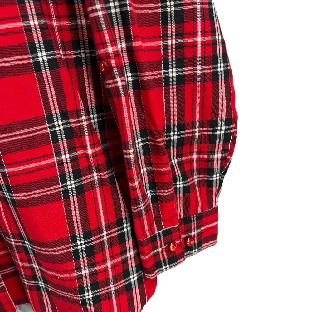 Allison Daley Button Down Shirt Red Plaid Metallic Detail Roll Tab Estimated Lg - Image 2