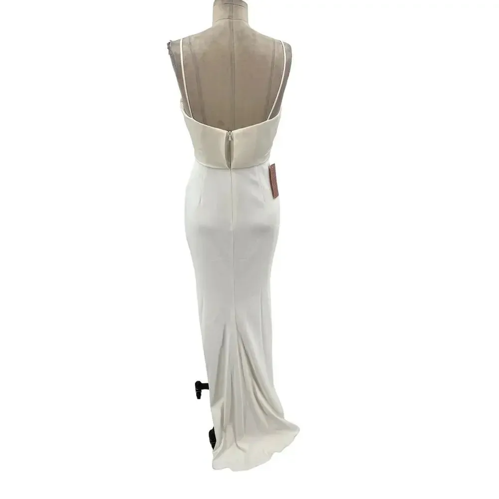 BHLDN Badgley Mischka Draped Top Crepe Skirt Gown Ivory‎ White Size 0 - Image 9
