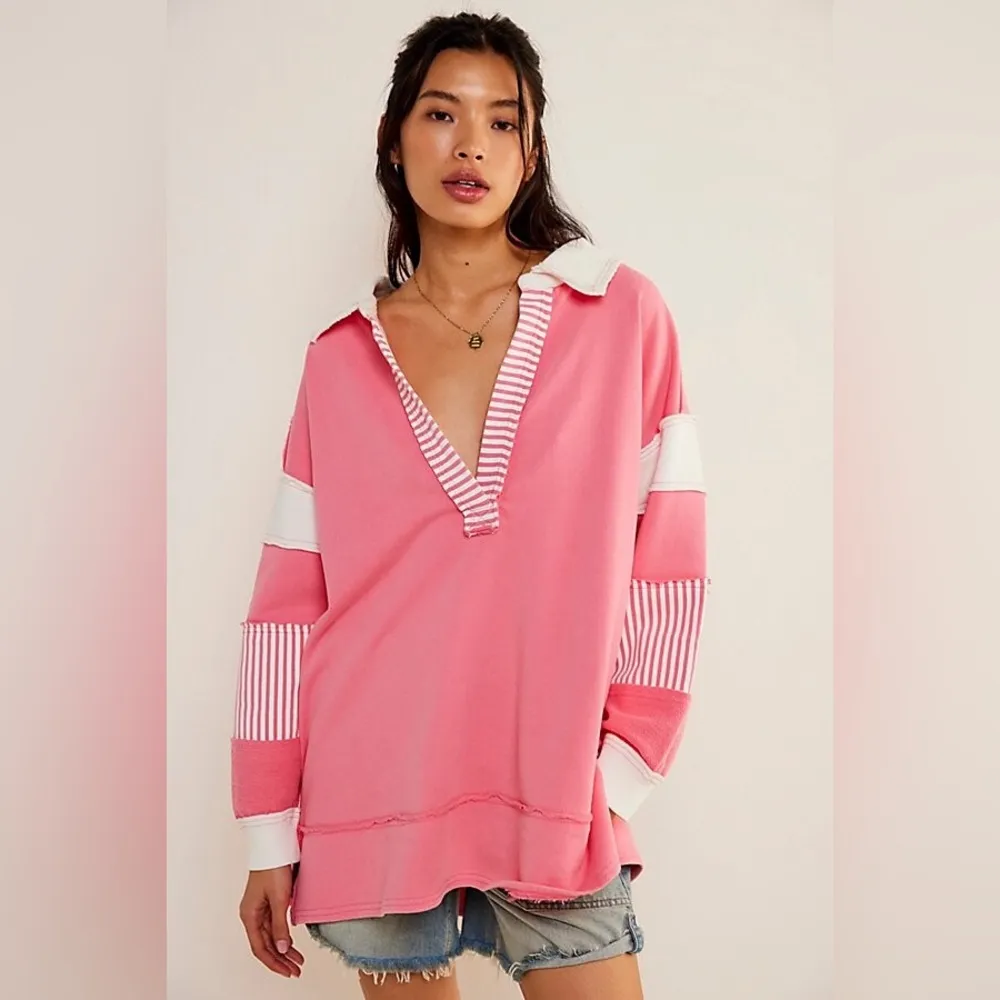 We The Free People Clean Prep Nautical Striped Collared Pullover Sweatshirt | L - Image 2