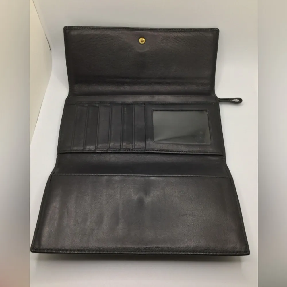 A Very Rare Y2K Vintage Coach Black Leather/Fabric C Print Snap Wallet - Image 6