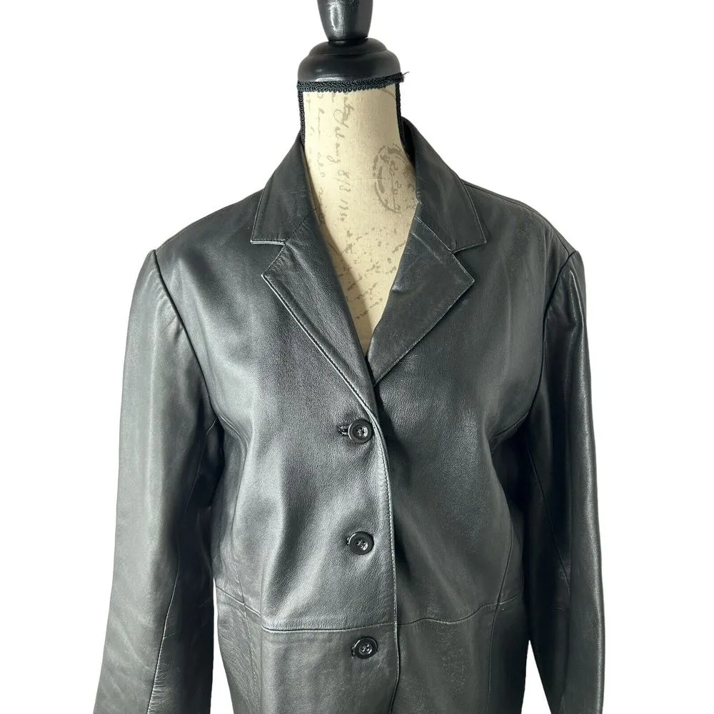 Vintage Old Navy‎ Black Leather Jacket Button Front Size XL - Image 2