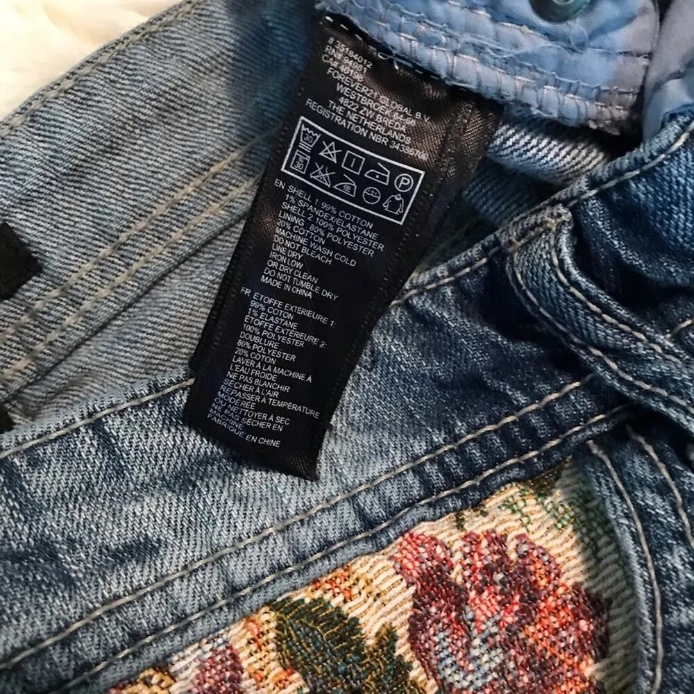 Boho Festival Floral Tapestry Distressed Cottage Cutoffs Denim Jean shorts 27 - Image 8