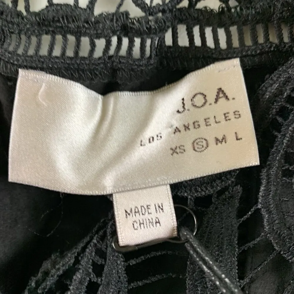 JOA Los Angeles Black Crochet Fringe Crop Jacket Boho Lace Long Sleeve Top XS - Image 8