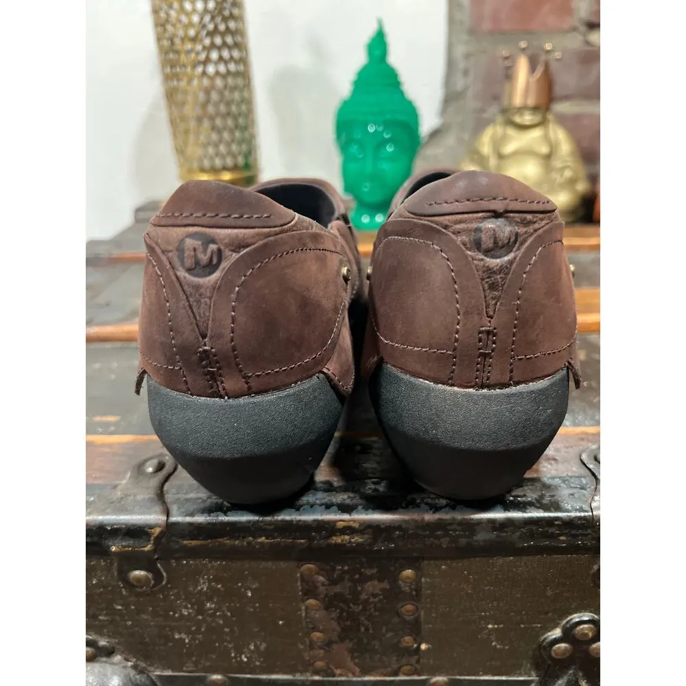 Women’s Merrell Luxe Wrap Mule Women's 8 Brown Suede Leather Clog Metal Rivets - Image 5