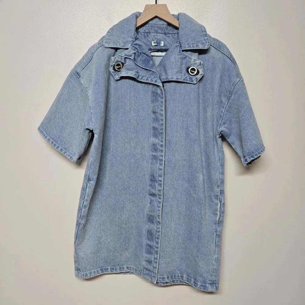 Kenzo Paris Womens Mid Length Denim Jacket Pockets‎ Button Up Sz 34 US 2 Blue - Image 2