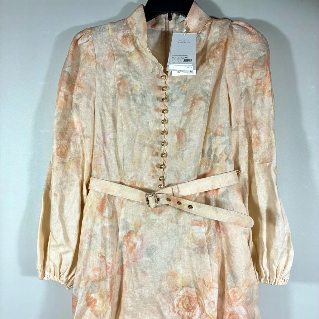 Zimmermann Crush Buttoned Belted Linen Midi Dress Ciara Floral US 8 NWT - Image 9