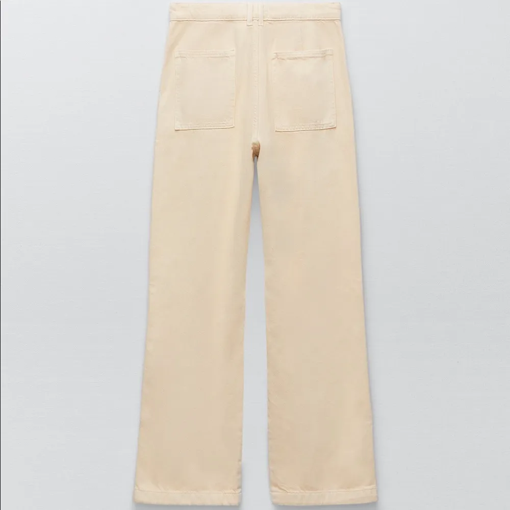 Zara WIDE LEG JEAN PANTS Beige/Light Yellow Color Size L NEW - Image 7