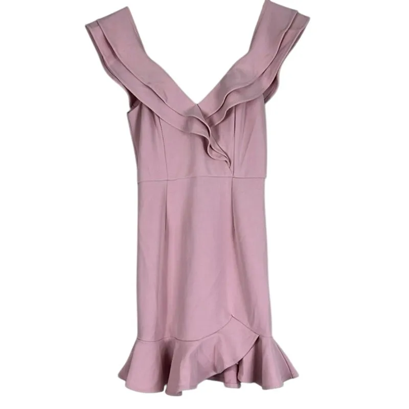 NWT Angel Biba Off the Shoulder Dress Womens S Blush Pink Ruffle Coquette Flirty - Image 3