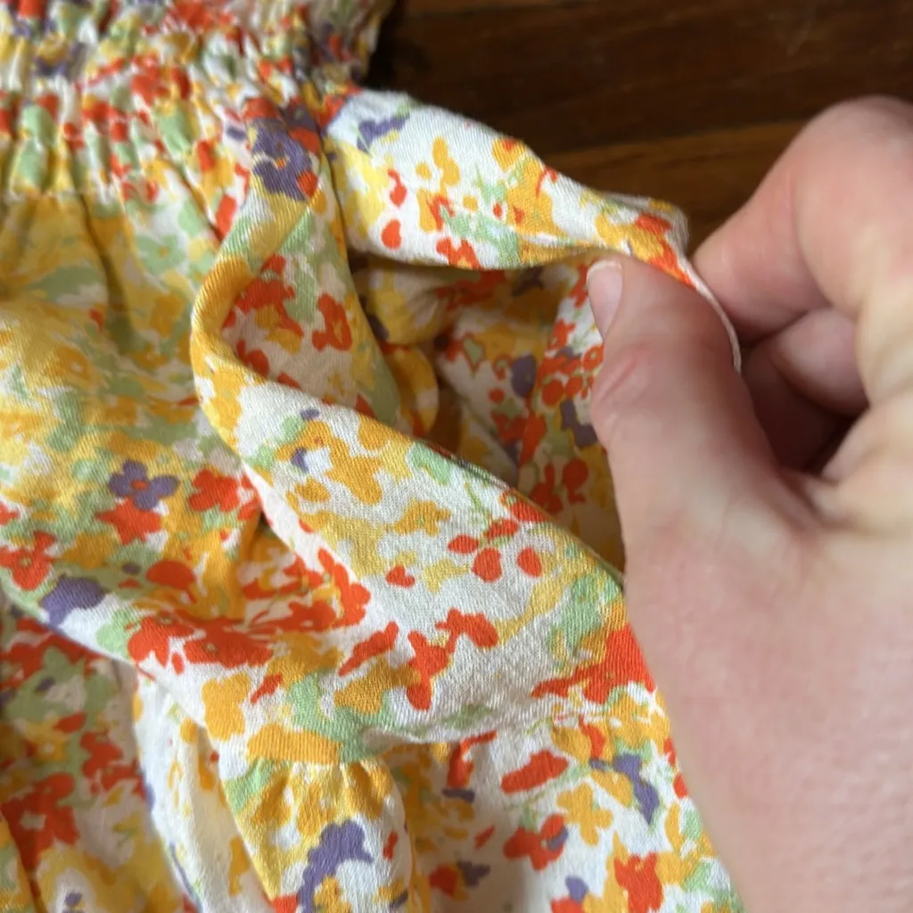 Ophelia Roe Women’s Yellow & Orange Smocked Top Skirt, Pockets, Sz Small - Image 5