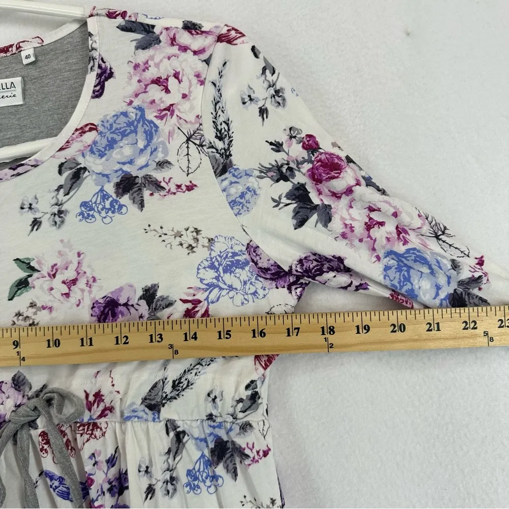 Ringella Lingerie Long Sleeve Floral Waist Tie Blouse Womens 40 White Size M - Image 4