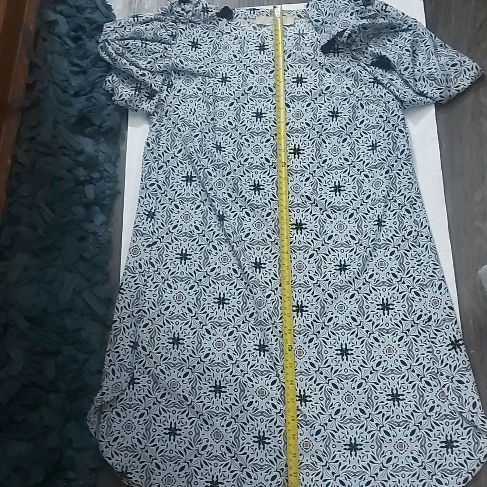 LOFT Ann Taylor Blue/Orange Long Sleeve Crewneck Shift Dress XS Boho Classic - Image 7