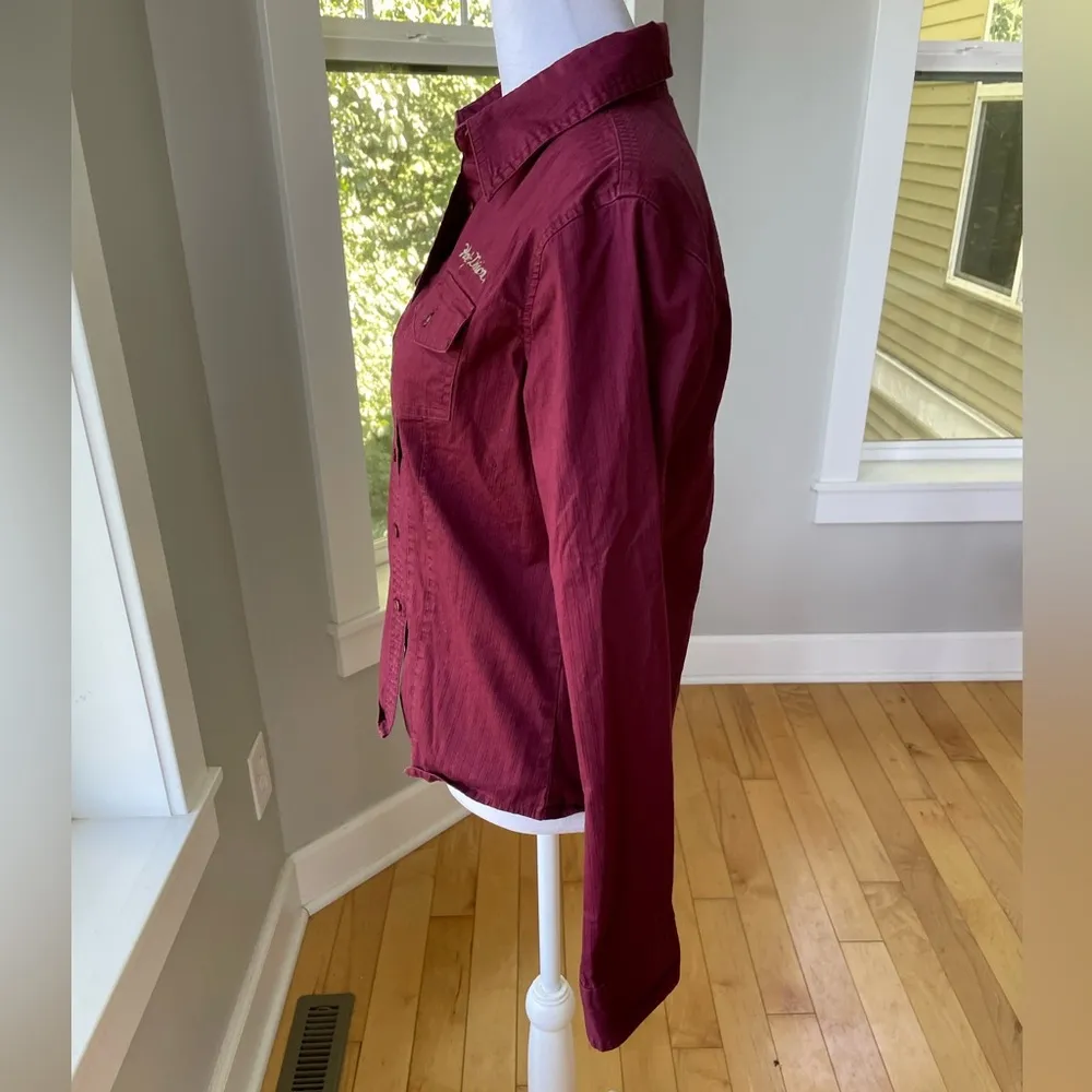 Harley Davidson Burgundy Stretch Cotton Fitted Button Down Shirt Size Medium Red - Image 2