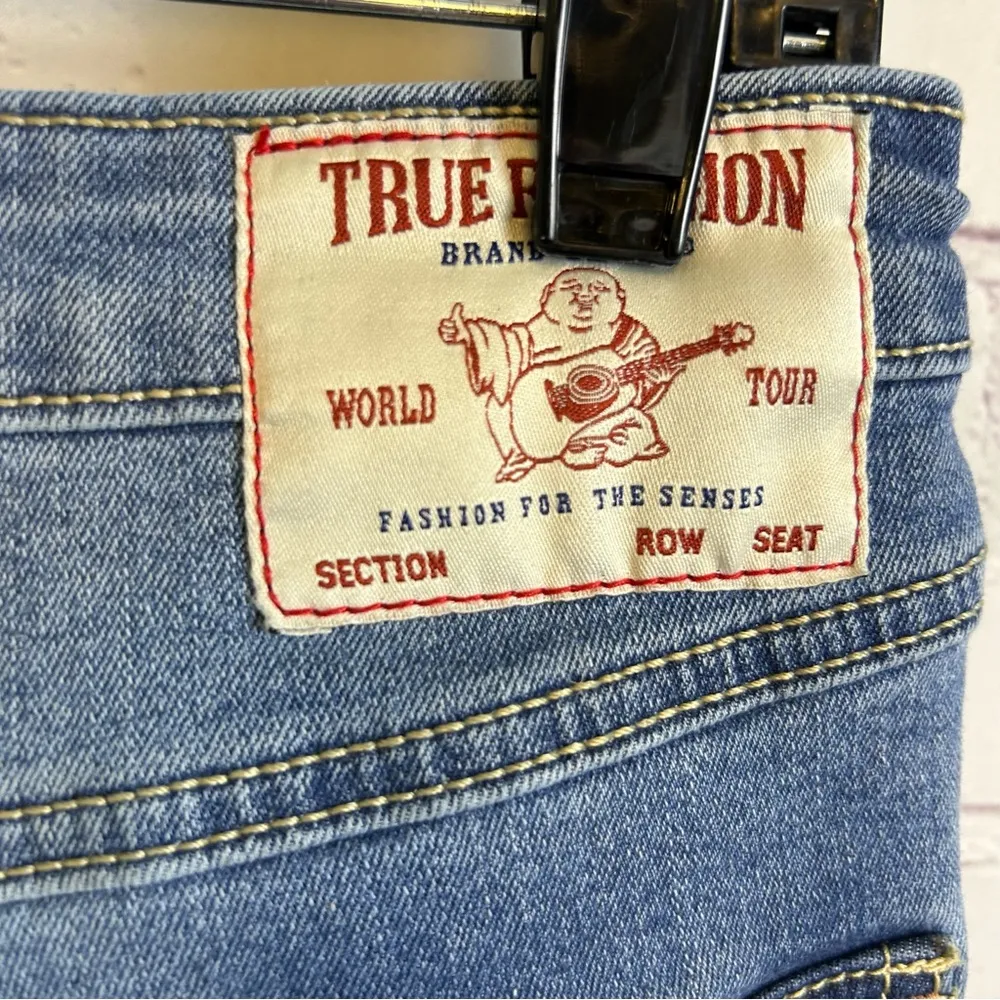 True Religion Halle Flap pocket skinny raw hem medium wash denim size 28 - Image 6