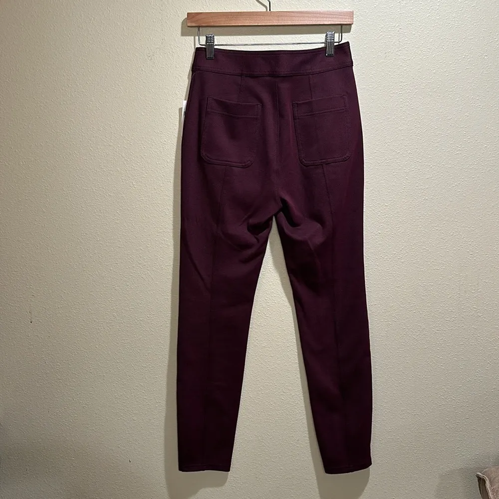 Anthropologie Maeve Maroon High Rise Textured Seamed Pants front slit - Image 8