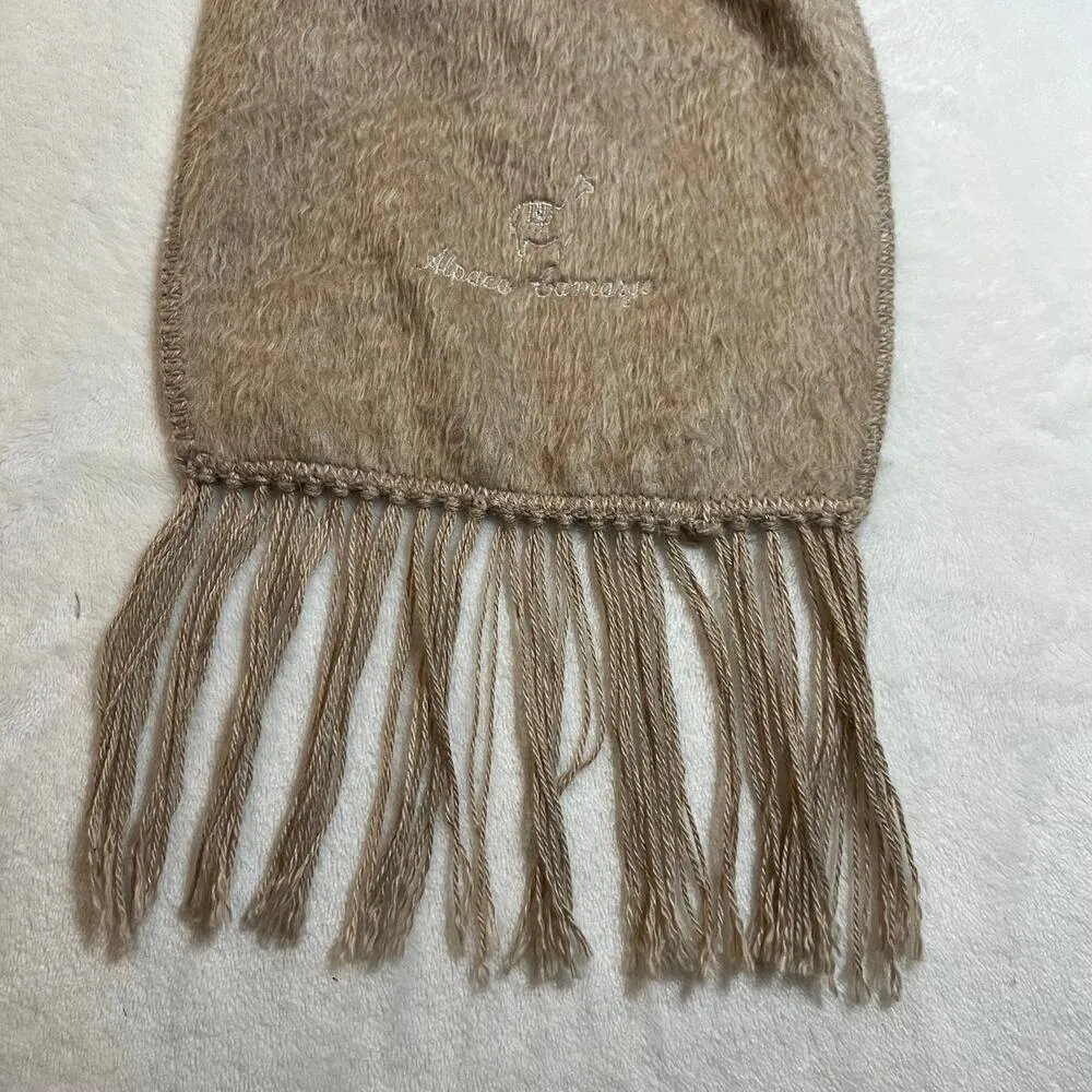 Alpaca Camargo Wool Blend Fringe Scarf Boho Cottagecore Outerwear Tan - Image 2
