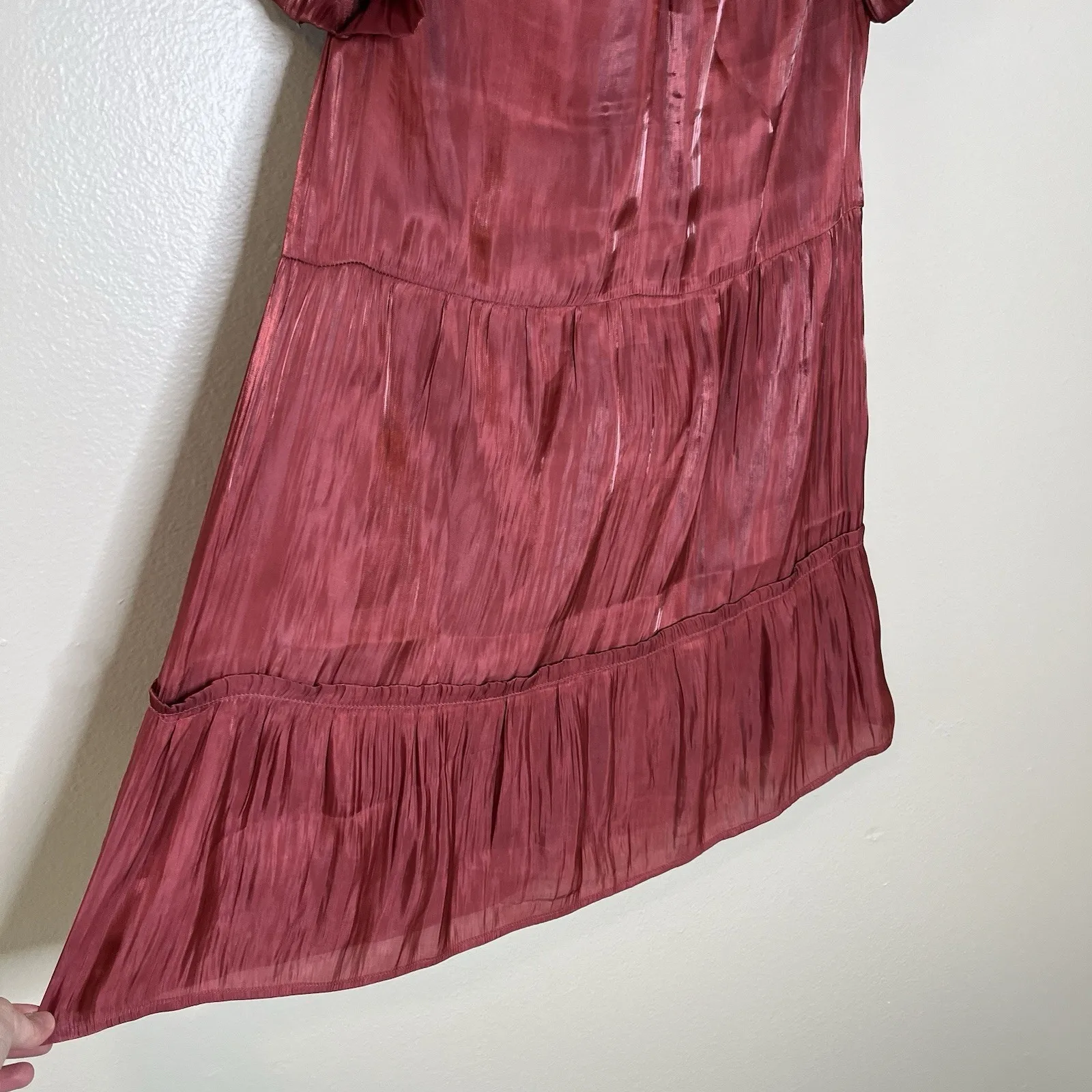 Women's Red Dress Holiday Christmas Shimmer Sparkle Tiered Short Flutter Sleeve - Image 9