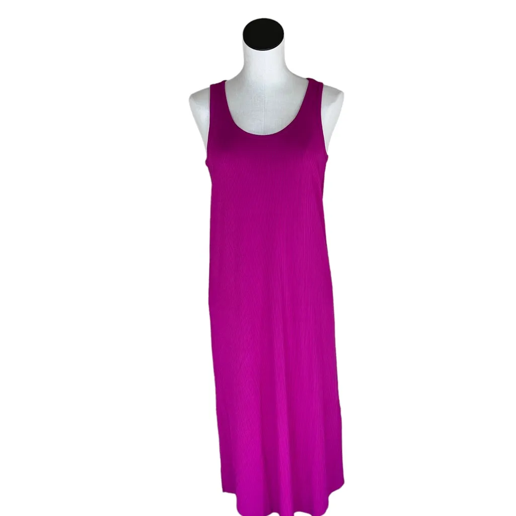 NWT LOFT RIBBED MAXI DRESS SIDE SLIT IN FUCHSIA LARGE - Image 2