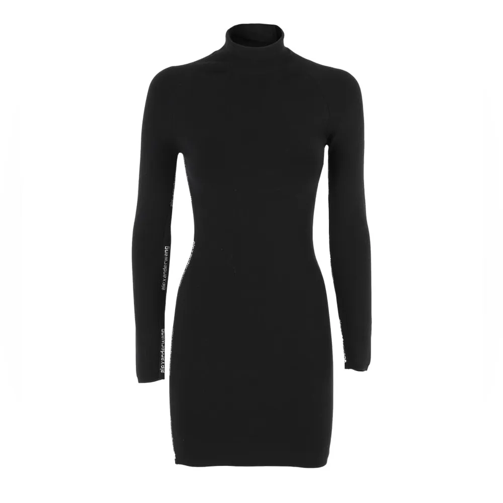 Alexander Wang Bodycon LS Turtleneck Dress w/Logo Jacquard Trim Size L NEW wTag - Image 3