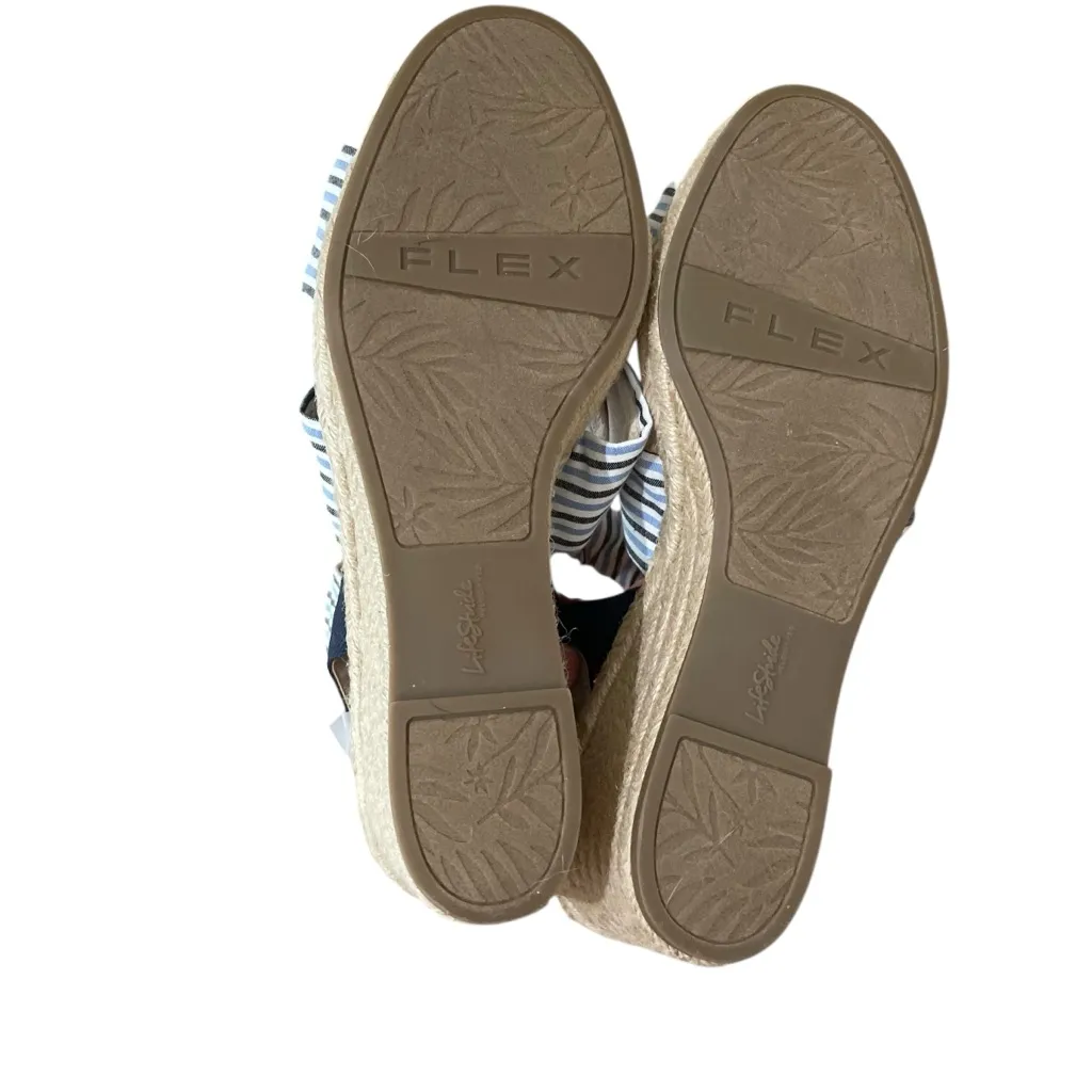 LifeStride Talent Espadrille Wedge Sandals Navy Blue White Women’s Size 10 - Image 9