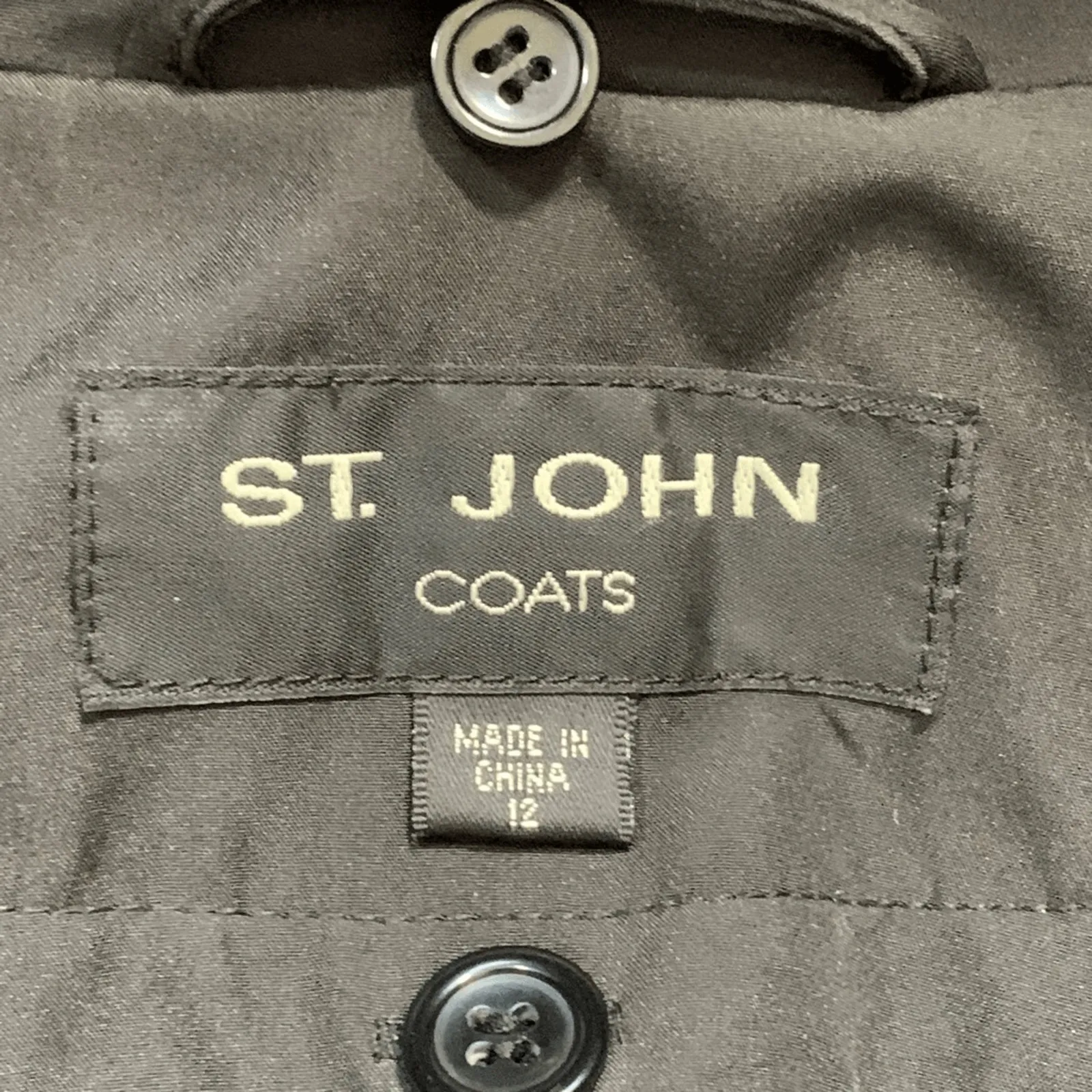 St John Black Long Coat Removable Real Fox Fur Collar Luxe Winter Elegance 12 - Image 11