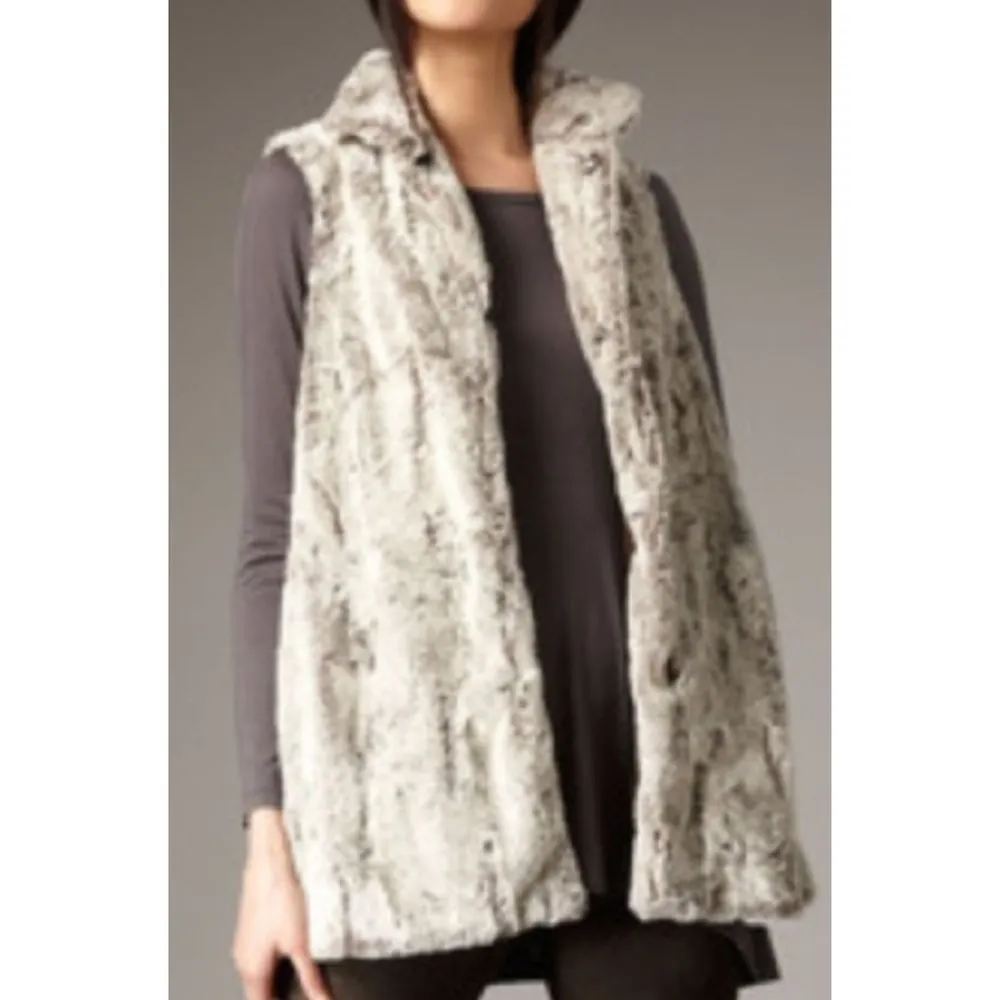 Alice‎ + Olivia Faux Fur Shawl Collar Long Vest Dark Gray Size S Warm Cozy Lined - Image 2