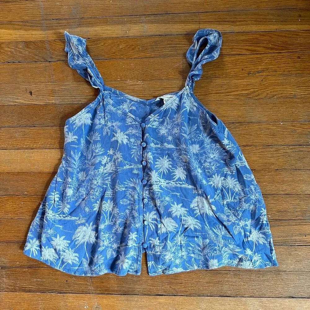 American Eagle NWT Blouse Button Down Hawaiian Print - Image 6