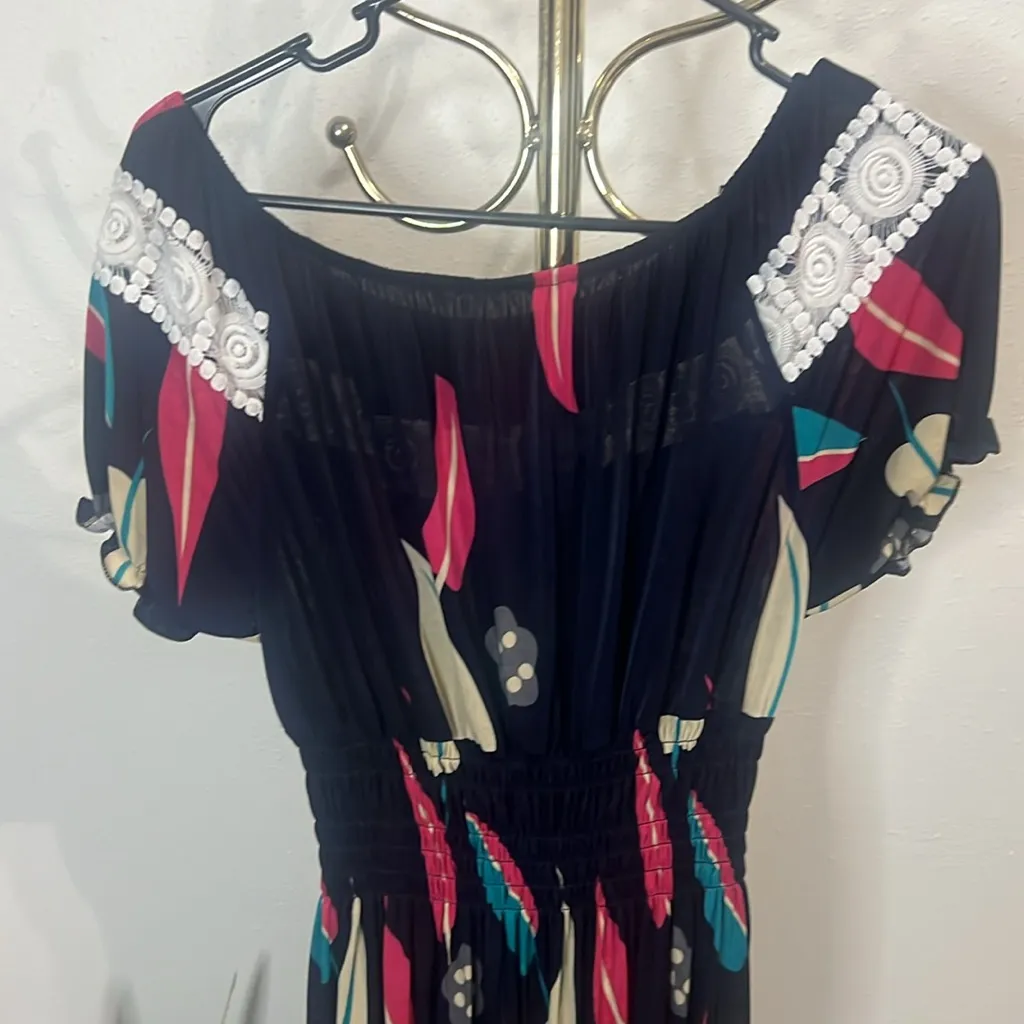 Colorful Summer dress with mesh white trim - Image 4