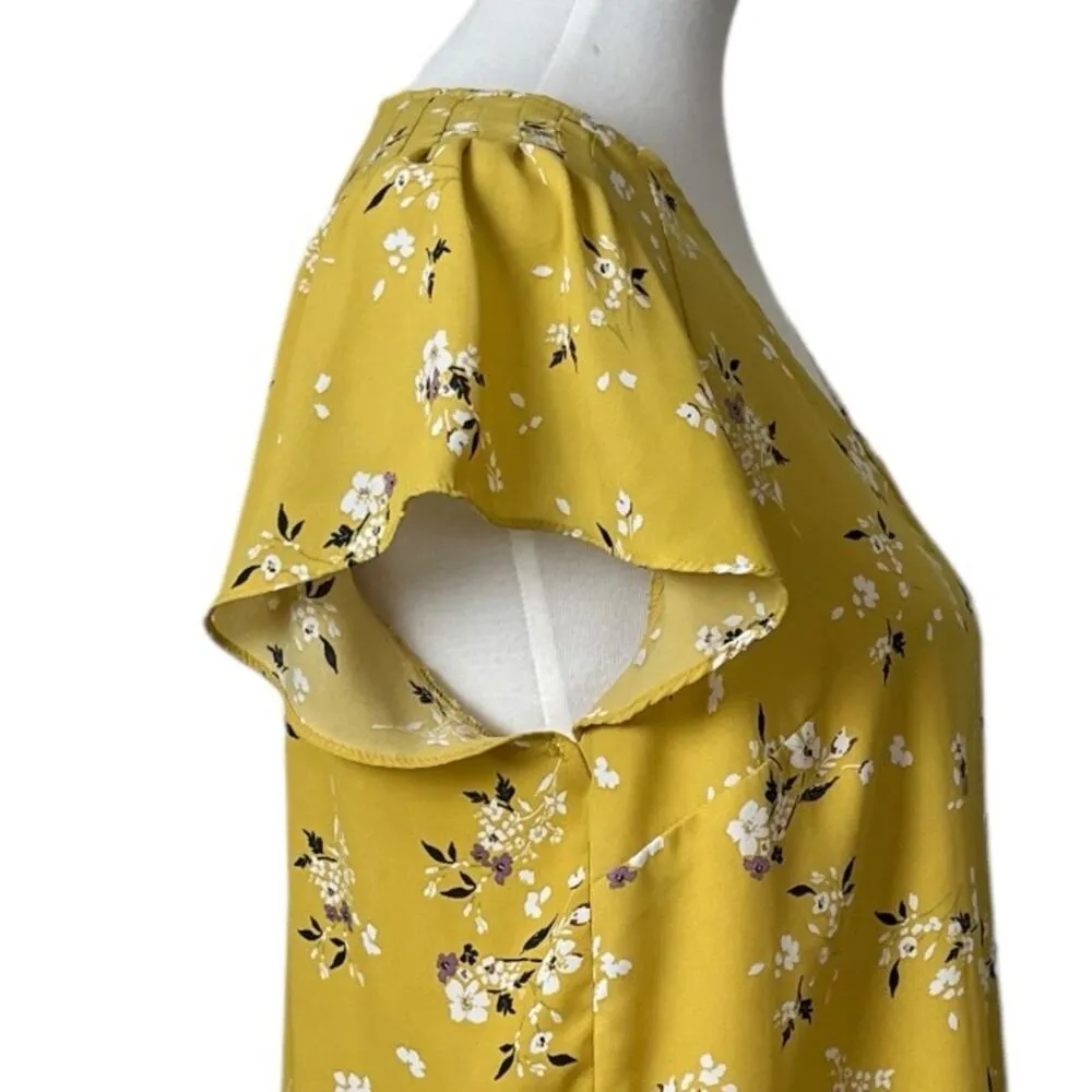 H&M Blouse V-neck Short Sleeves Popover Yellow White Floral Women’s Size 10/M - Image 7
