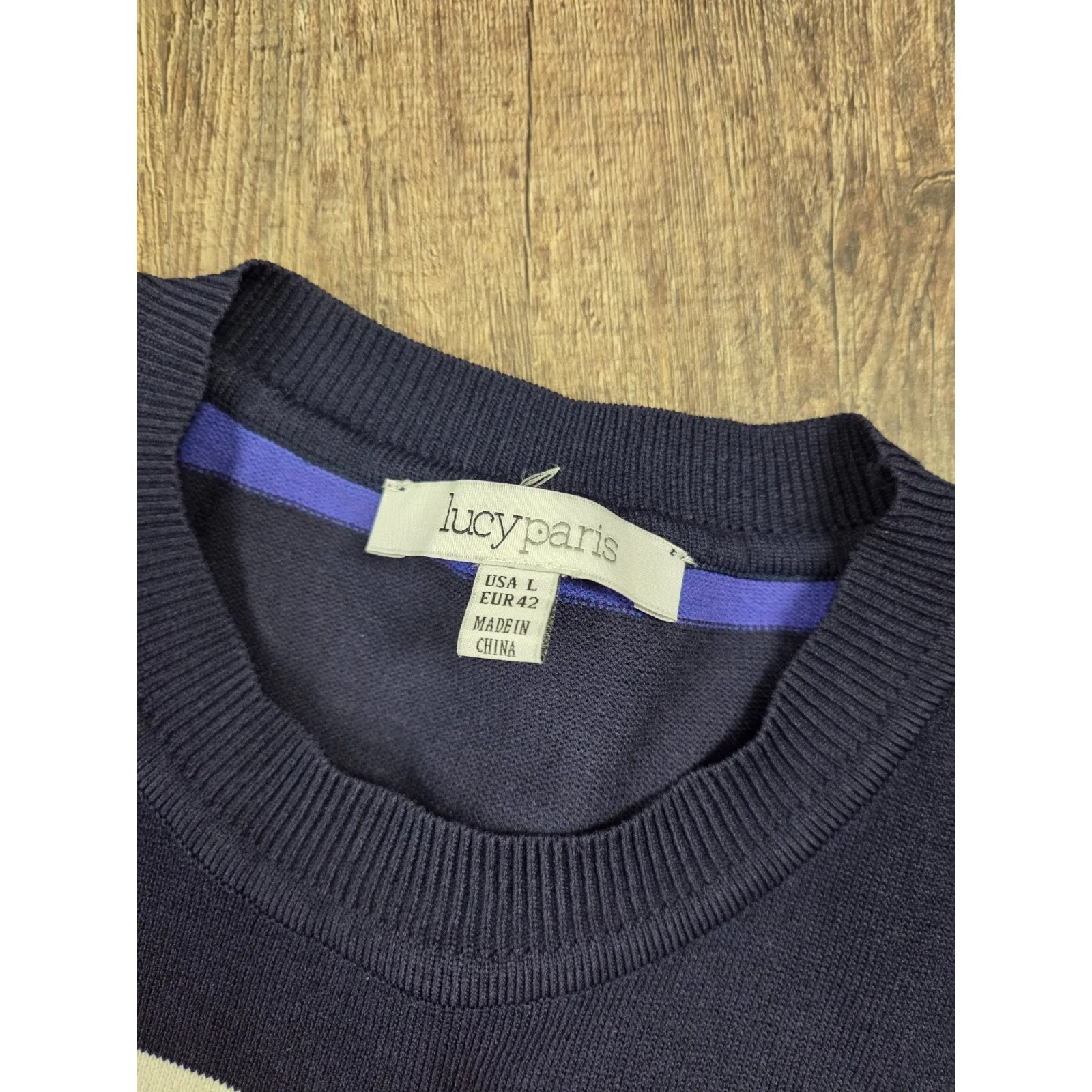 Lucy Paris Large Fitted Stretch Sweater Dress Navy Royal Blue Orange Pink Large - Image 2