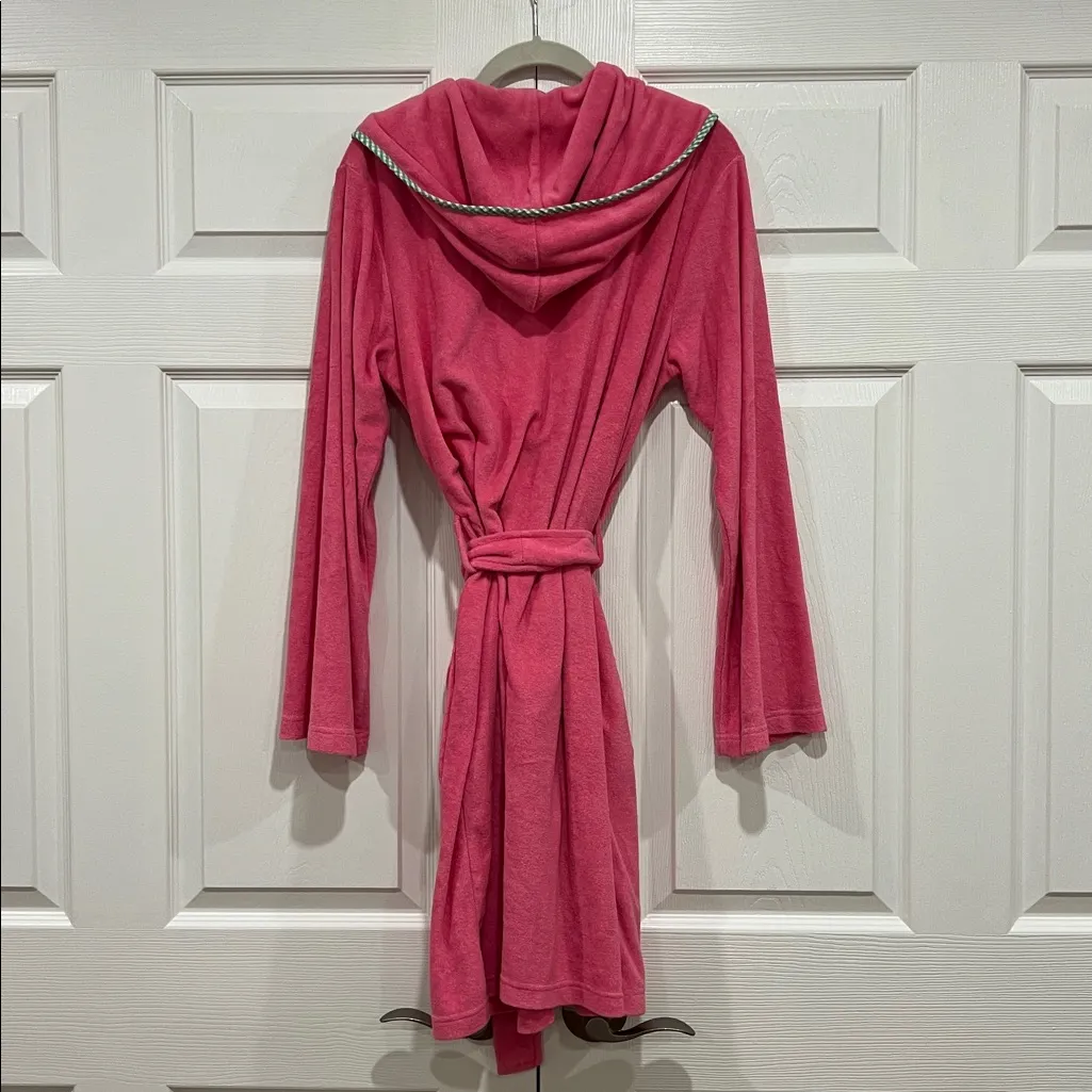 RALPH LAUREN Terry Cloth Bathrobe Hot Pink Green Gingham Womens Size XS Small - Image 2