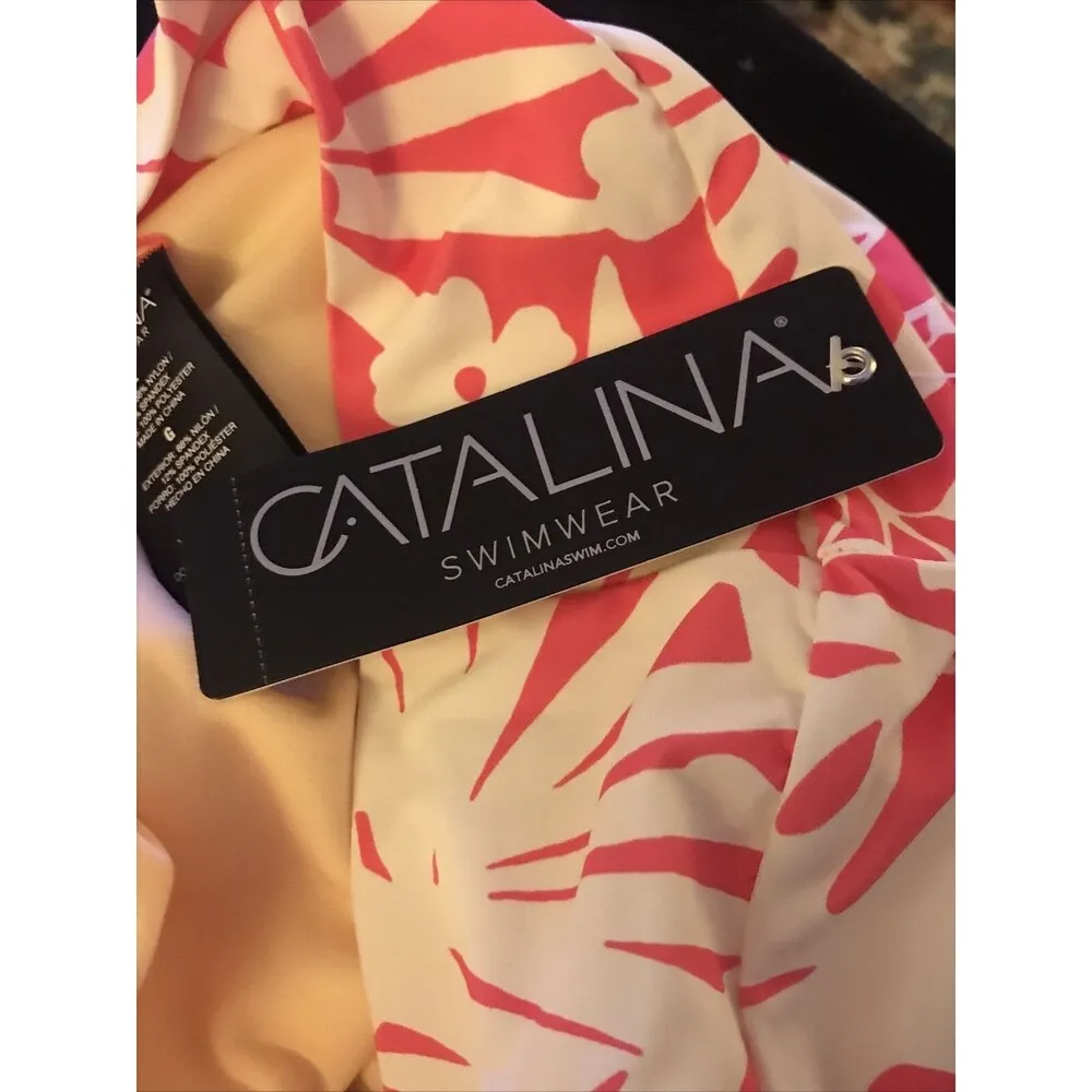 CATALINA SWIMWEAR Swim Women’s Bottom Deep Coral Floral Nylon Blend Size L  New - Image 3