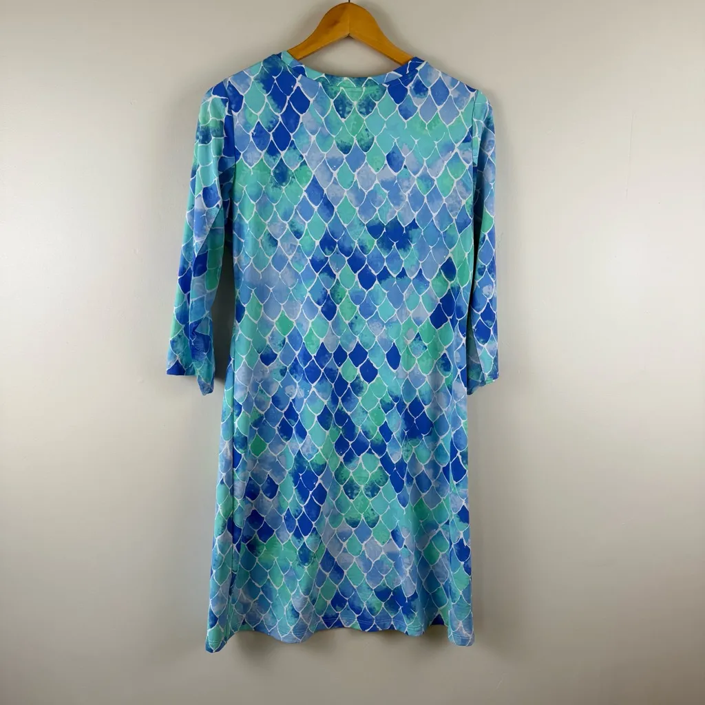 IBKUL Cooling Mermaid Scale Patterned 3/4 Sleeve Golf Active Mini Dress Size M Blue Size M - Image 3