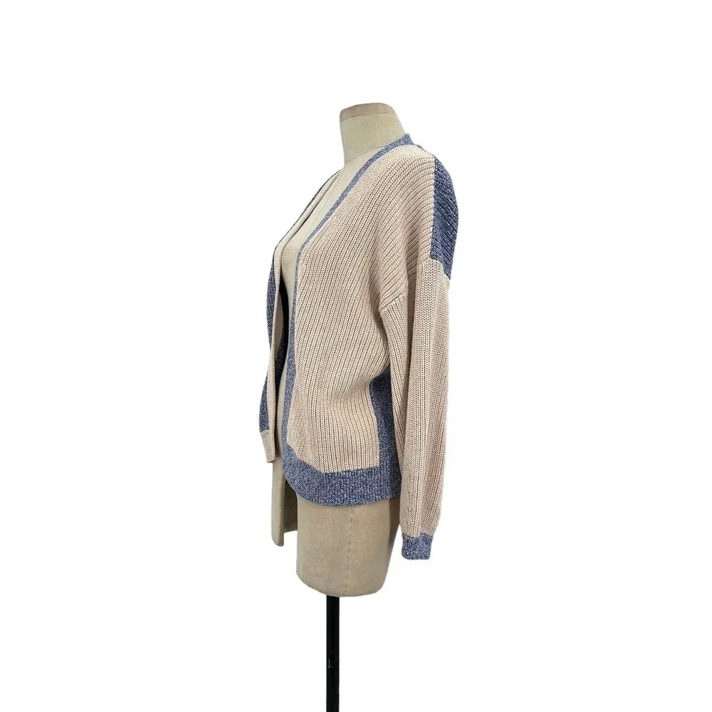 INTERMIX Aurora Two-Tone Rib Knit Cardigan Sweater Blue Beige Size XS - Image 6