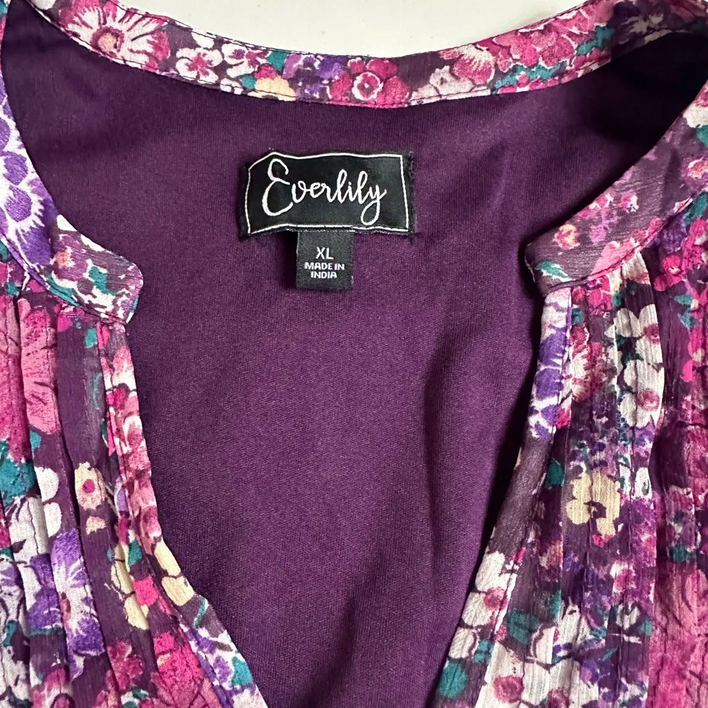 Everlily Women’s Purple Floral Printed Chiffon Waist Tie Midi Dress Size XL - Image 7