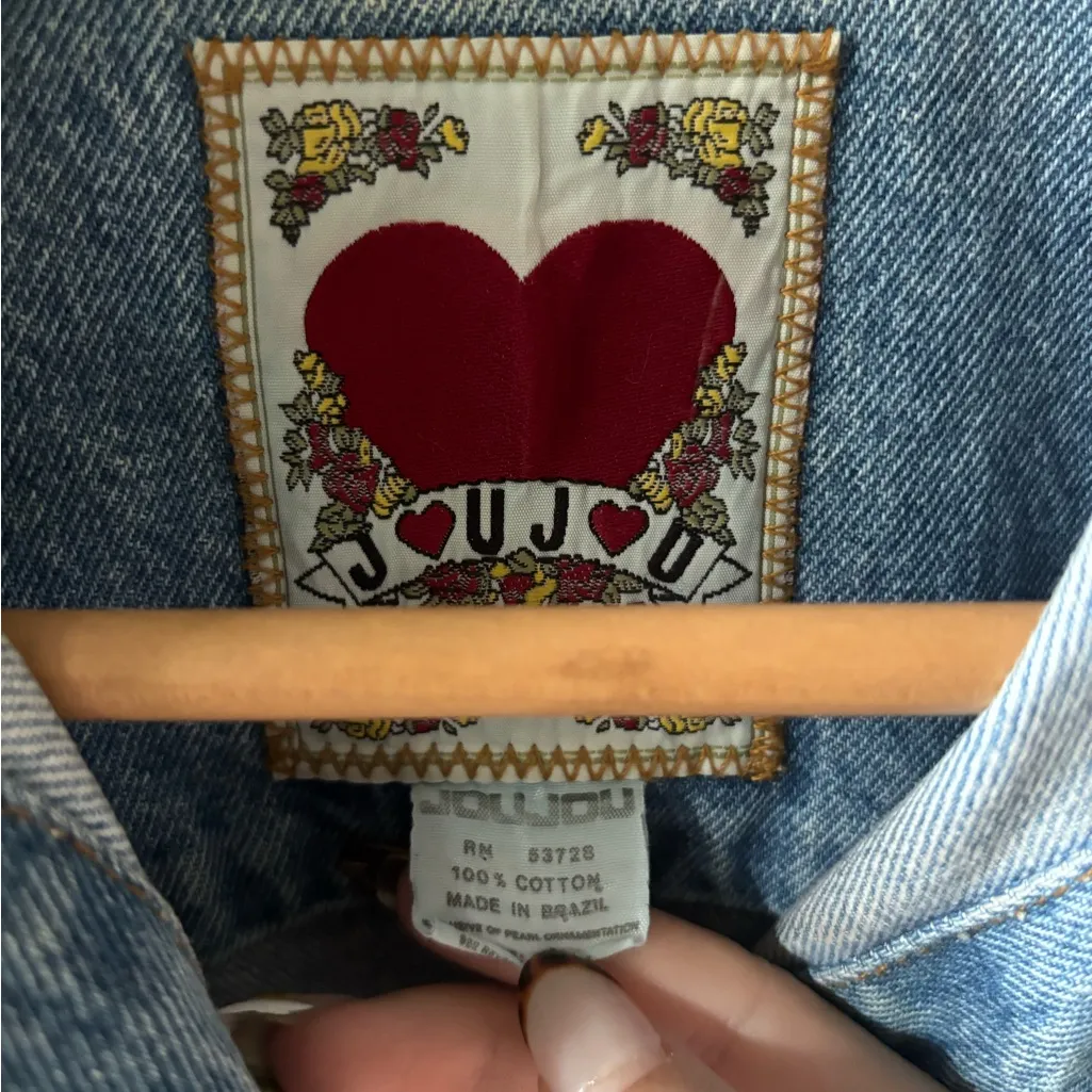 JouJou Vintage Beaded Denim Jacket and Mini Skirt Set Blue - Image 5