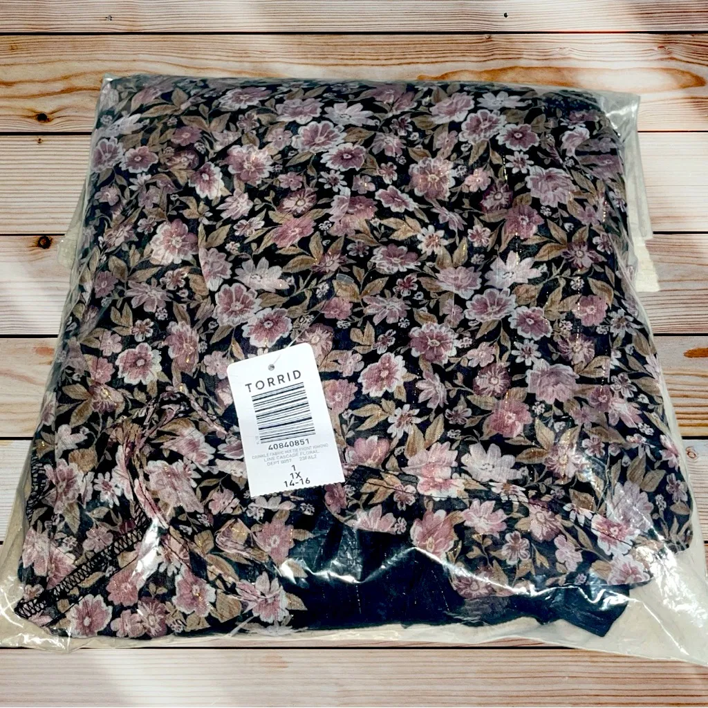 Crinkle Fabric Mix Tie Front Maxi Kimono - Image 6