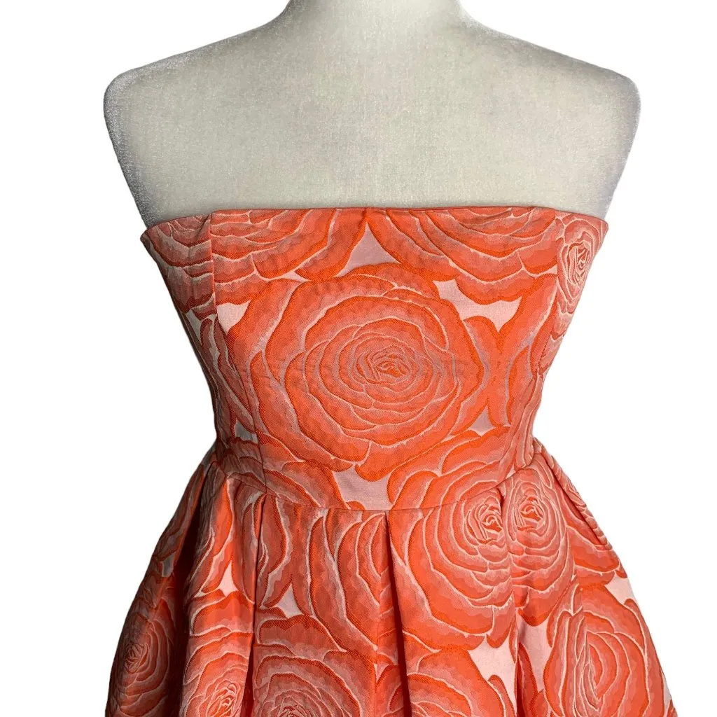 Rubber Ducky Floral Rose Ball Gown M Coral Orange Strapless High Low Zipper - Image 2