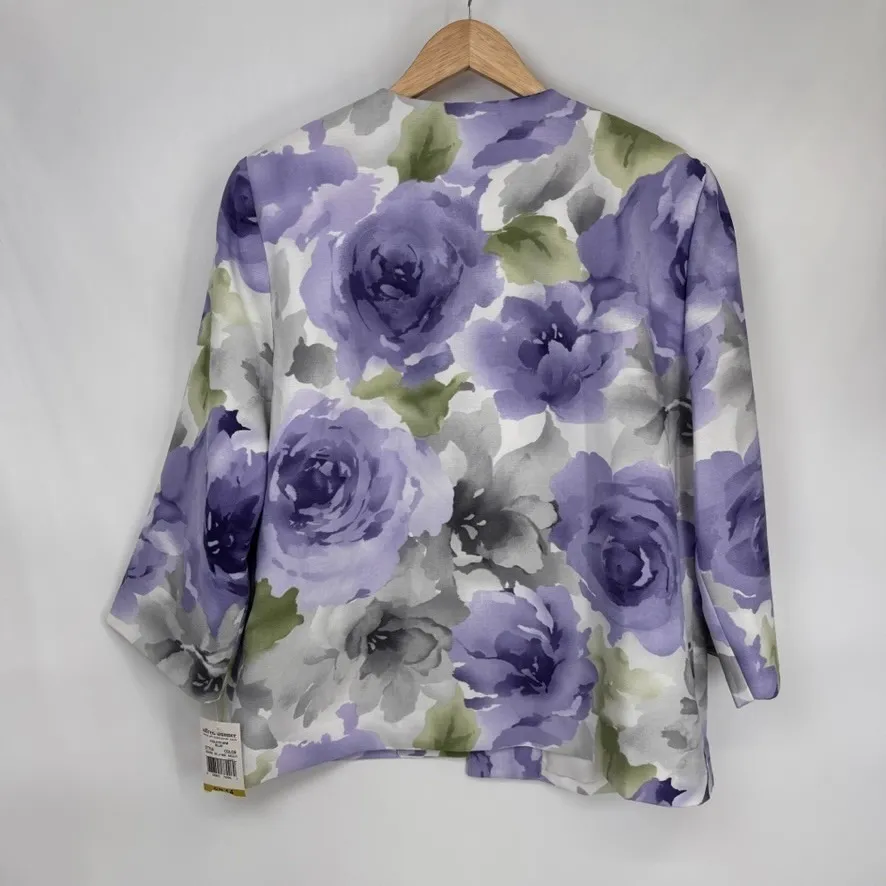 Alfred Dunner Blazer Jacket Womens 14 White Purple Floral Easter Church NEW - Image 9