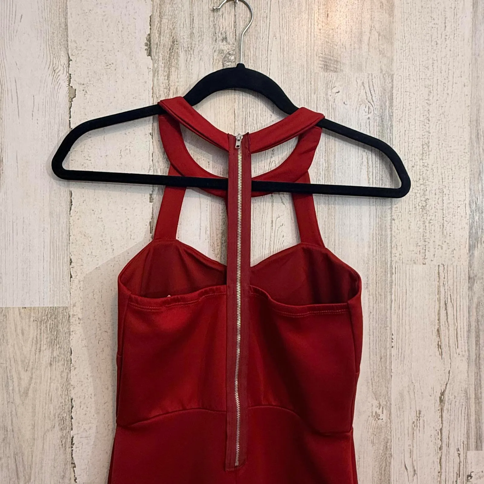 Red Halter Bodycon Dress Small Cutout Neck Zipper Back Cocktail Party - Image 4