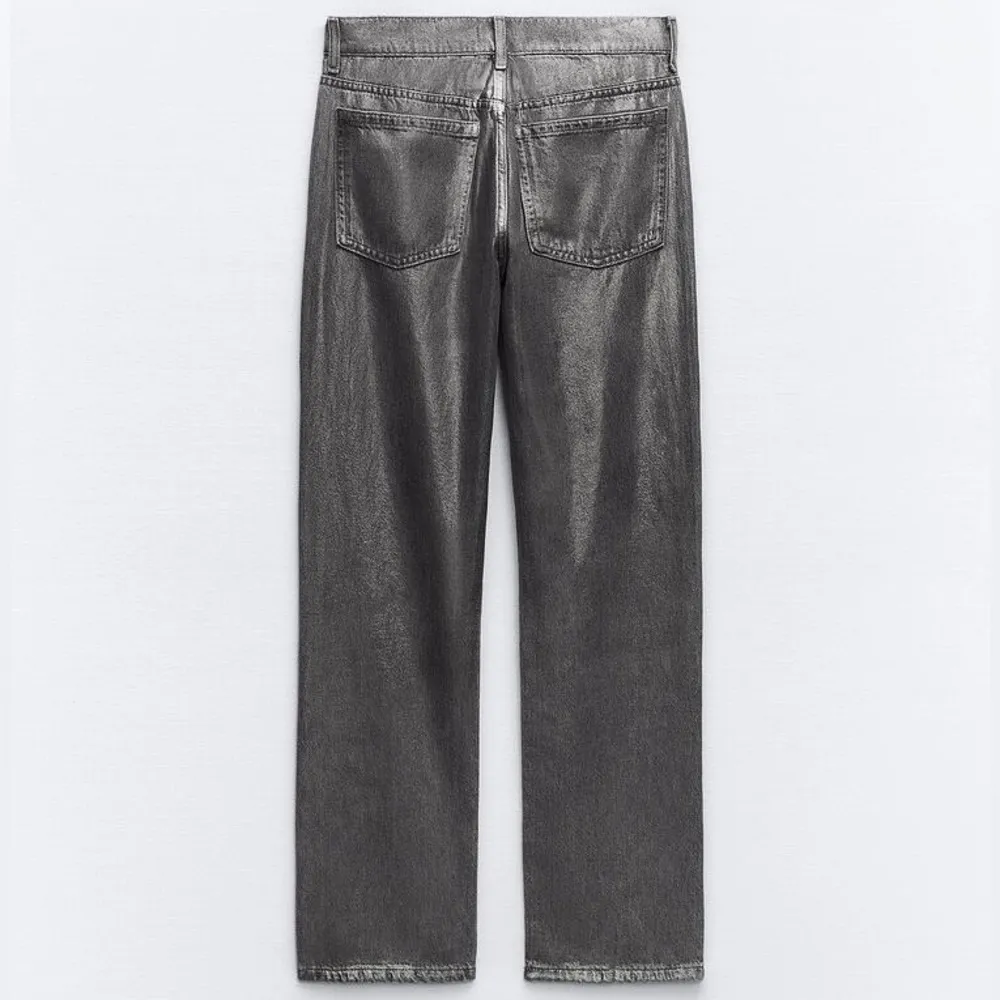 Zara MID RISE STRAIGHT LEG FOIL METALLIC JEANS SILVER/GRAY SIZE 0 NEW - Image 9
