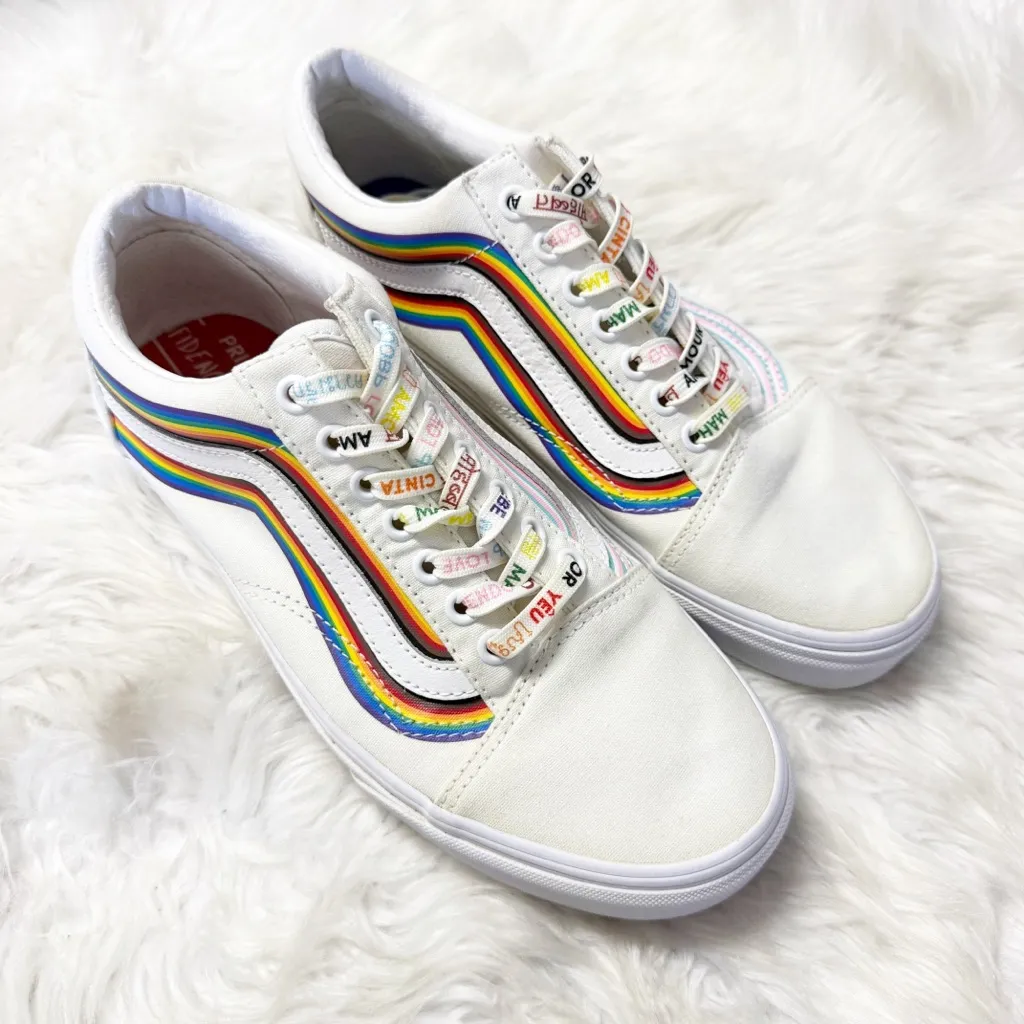Vans Old Skool Pride Sneakers Rainbow Lace White Men 7.5 Women 9 - Image 2