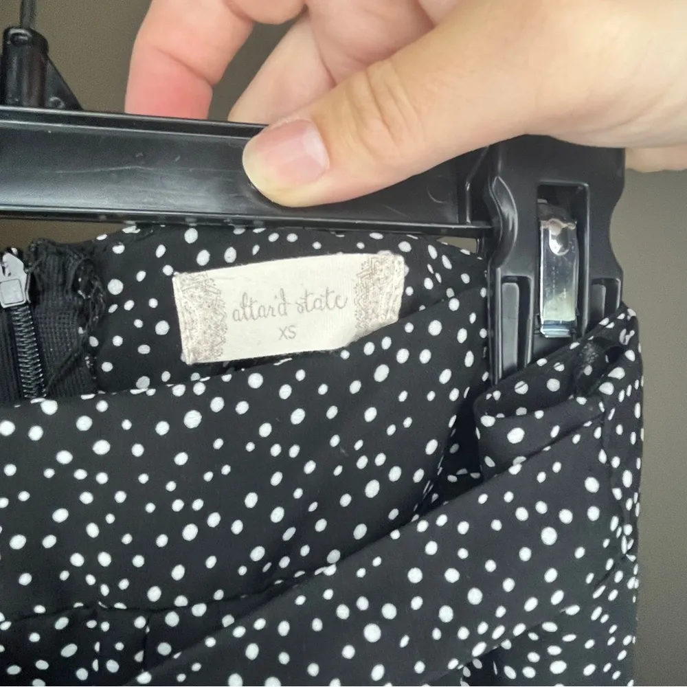 Altar'd State Women Size XS Polka Dot Black white Ruffle shirt mini Skirt tie - Image 4