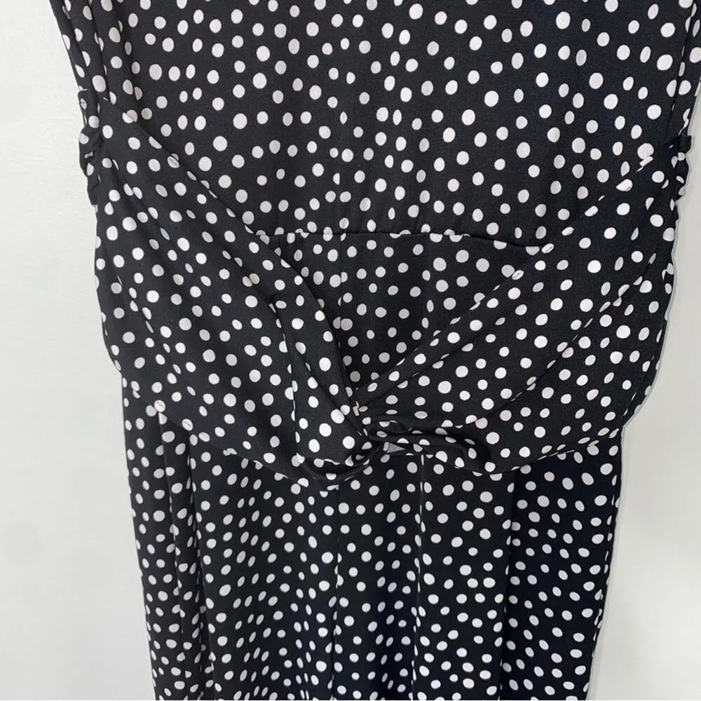 Black White Polka Dot Twee Gamine Sleeveless V-neck Jumpsuit Romper Size XL - Image 3