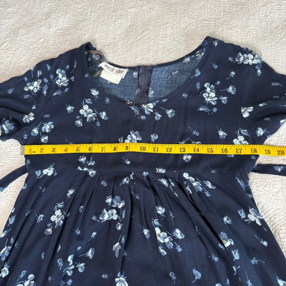 Vintage Byer Too Midi Dress Womens Small Medium 6 Navy Floral Empire Waist 90s - Image 4